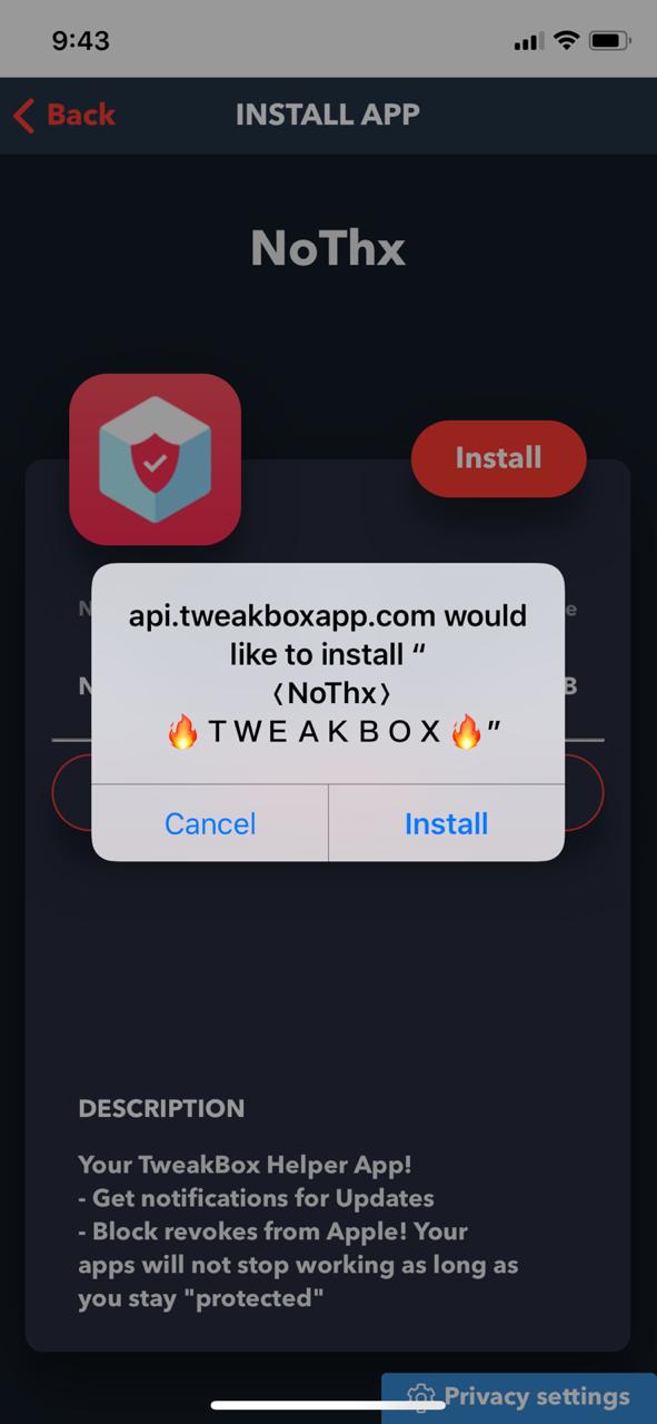 Install NOThx App on iOS