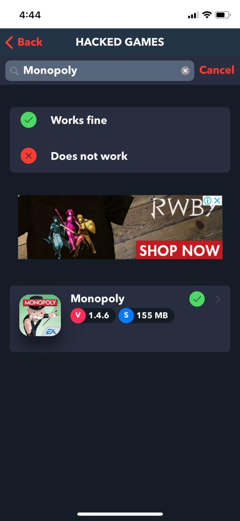Search Monopoly in Games Section of TweakBox Store