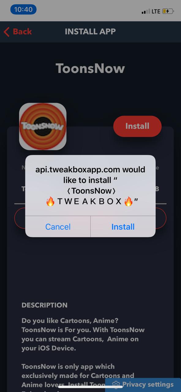 ToonsNow on iOS with TweakBox App