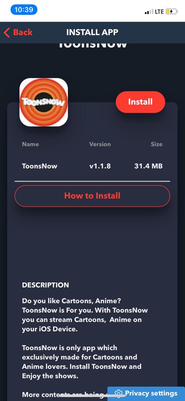 Get ToonsNow App on iOS with TweakBox Application