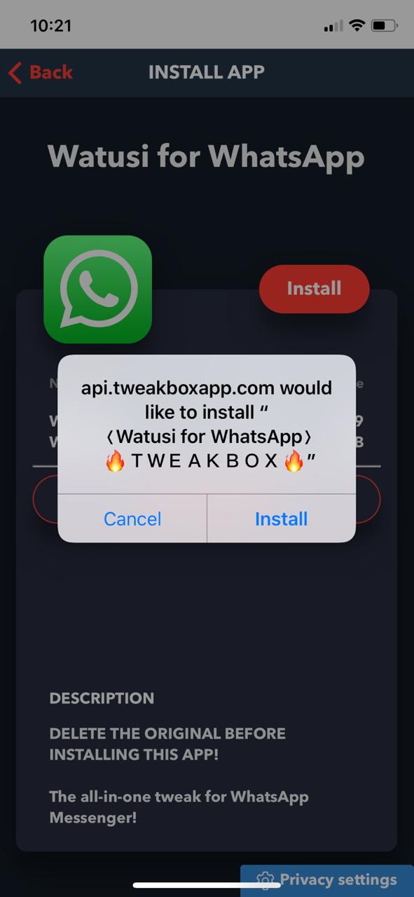 Install WhatsApp Watusi on iPhone/iPad - TweakBox