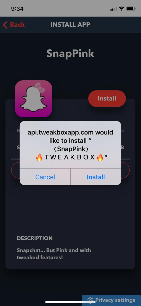 SnapPink Install on iOS - TweakBox App