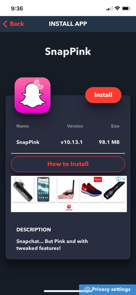 Install SnapPink App on iOS - TweakBox App