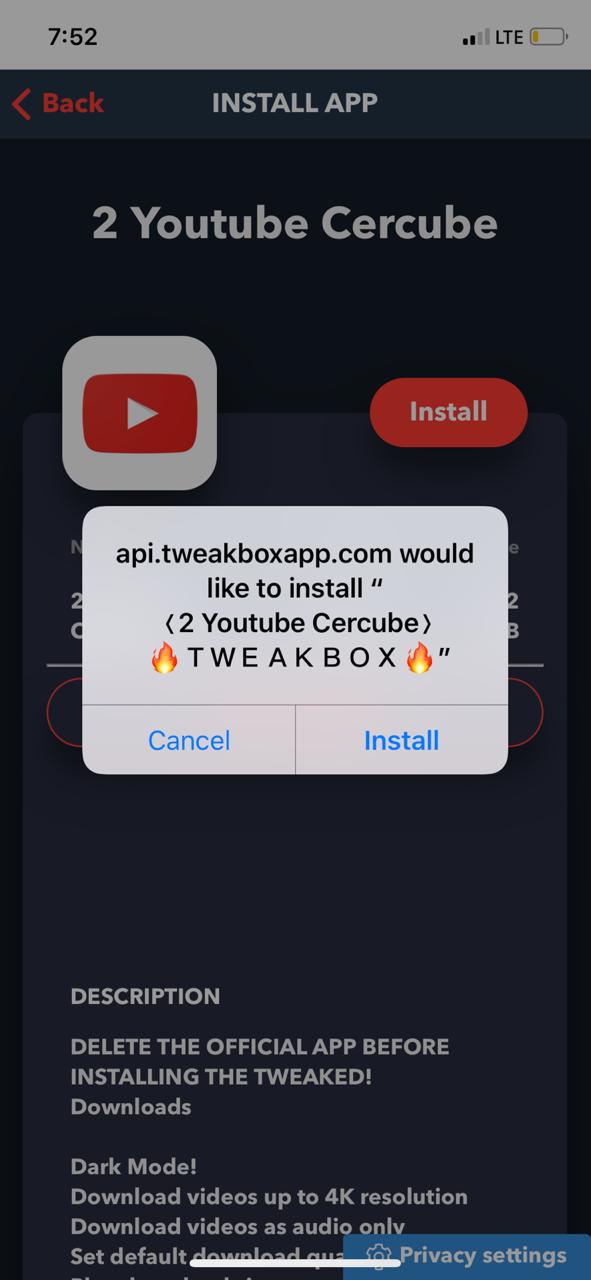 YouTube Cercube Install on iOS