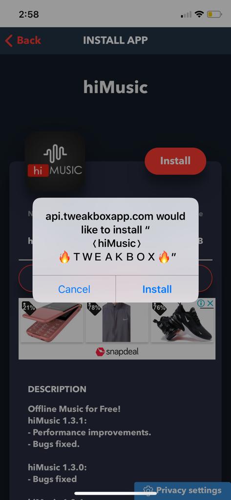 Install hiMusic iOS Without Jailbreak - TweakBox App