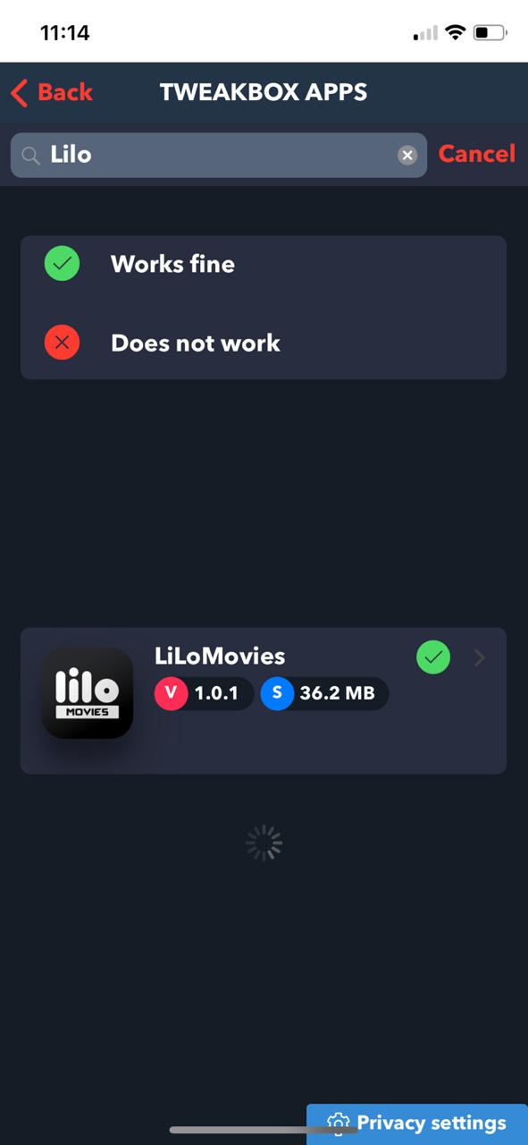 Search LiloMovies App on iOS