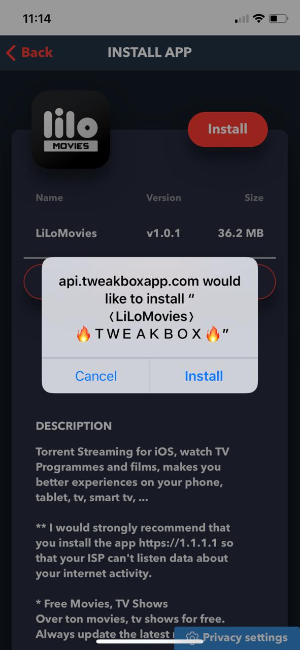 LiloMovies TweakBox App on iOS