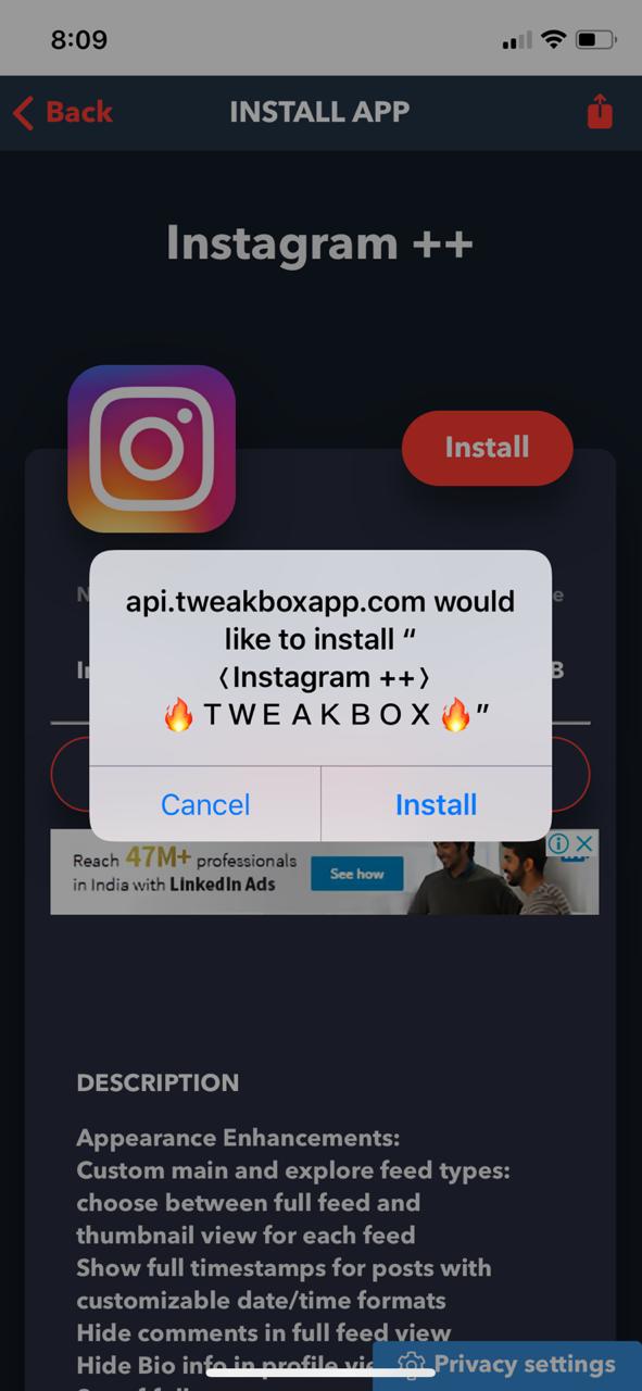 instagram ++ iOS tweakbox