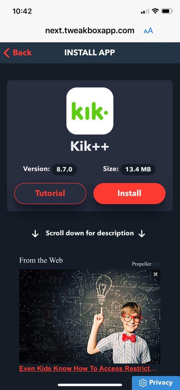 Tap on Install "Kik Plus" on iOS
