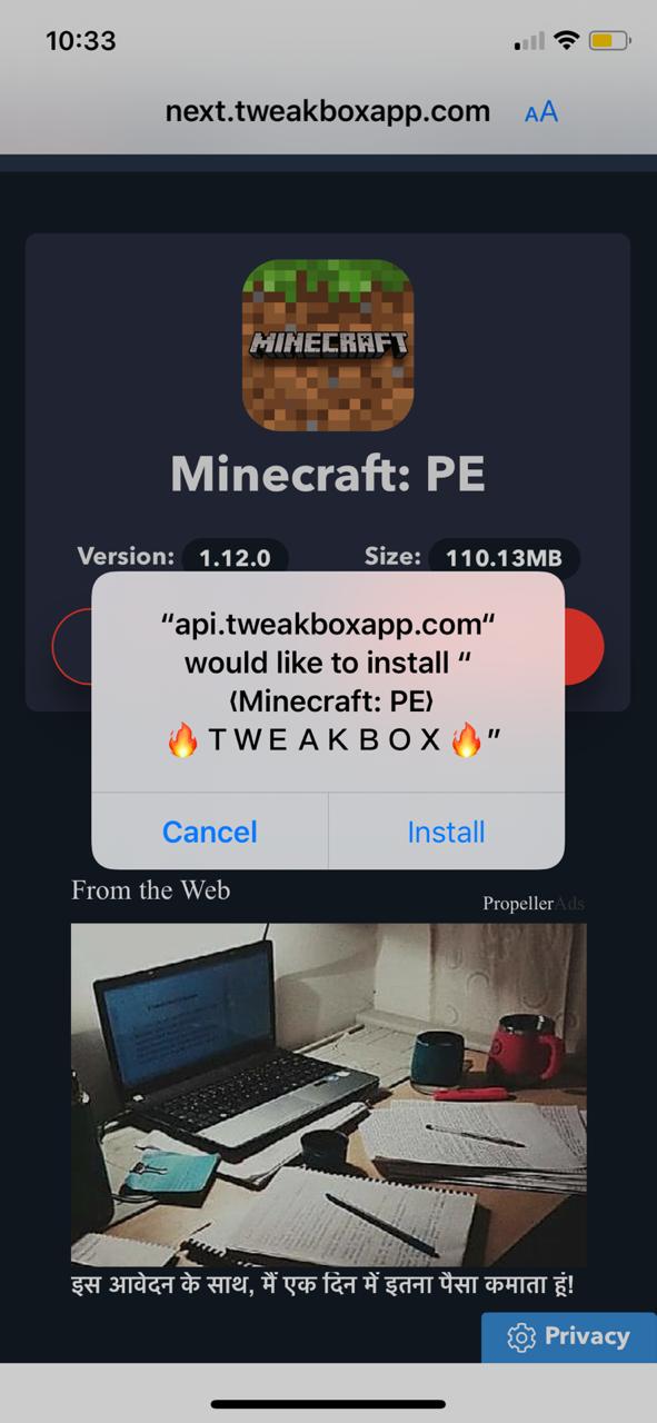 MineCraft PE Installed on iOS - TweakBox